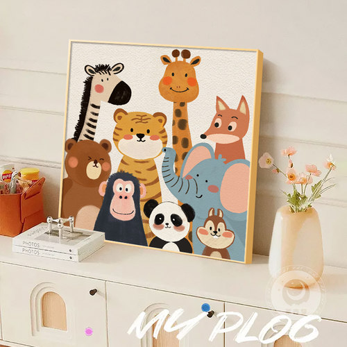 简约卡通动物沙发背景墙挂画