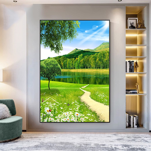 治愈系山水风景装饰画青山绿水走廊玄关挂画餐厅壁画阳光树木森林