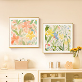 奶油风餐厅装 饰画花卉ins风小清新饭厅背景墙挂画原木风餐桌壁画