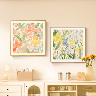 奶油风餐厅装 饰画花卉ins风小清新饭厅背景墙挂画原木风餐桌壁画