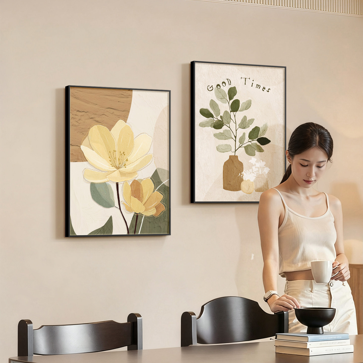 现代简约餐厅装饰画风景花卉挂画