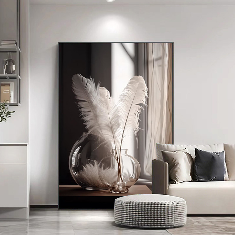 简约现代客厅装饰画高级感沙发背景墙壁画轻奢光影羽毛落地画挂画