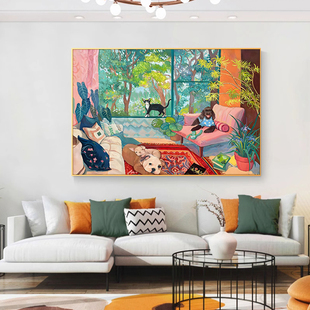 马蒂斯抽象客厅装 饰画玄关背景墙北欧小众艺术高级感挂画小狗壁画