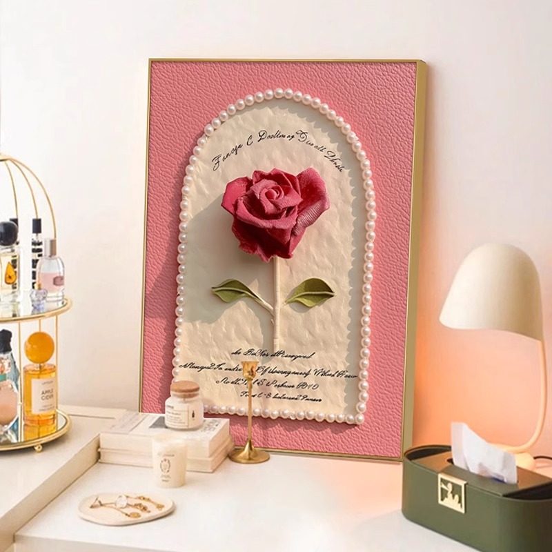 奶油风玫瑰花装饰画高级感玄关斗柜梳妆台摆画客厅卧室床头挂画