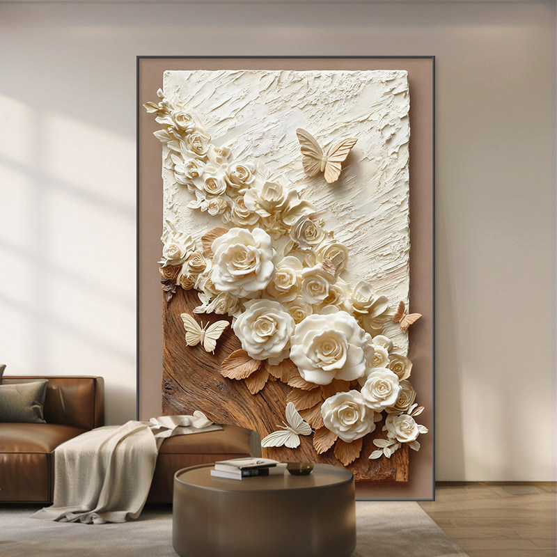 现代简约客厅装饰画沙发背景墙壁画轻奢蝴蝶花卉卧室走廊玄关挂画