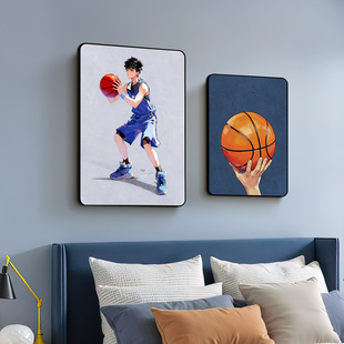 儿童房装饰画篮球男孩卧室床头背景墙挂画创意卡通简约现代组合画