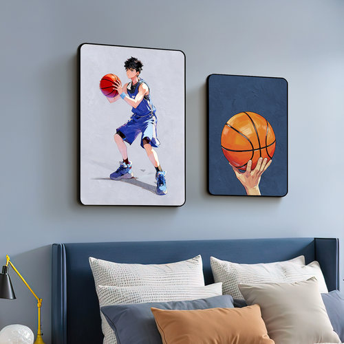 篮球男孩卧室床头背景墙挂画