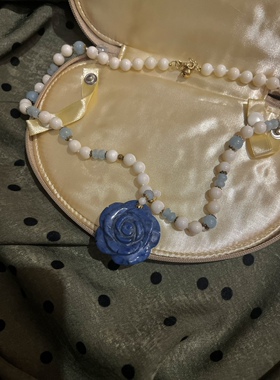 不退不换 意大利中古海蓝宝青金石银项链