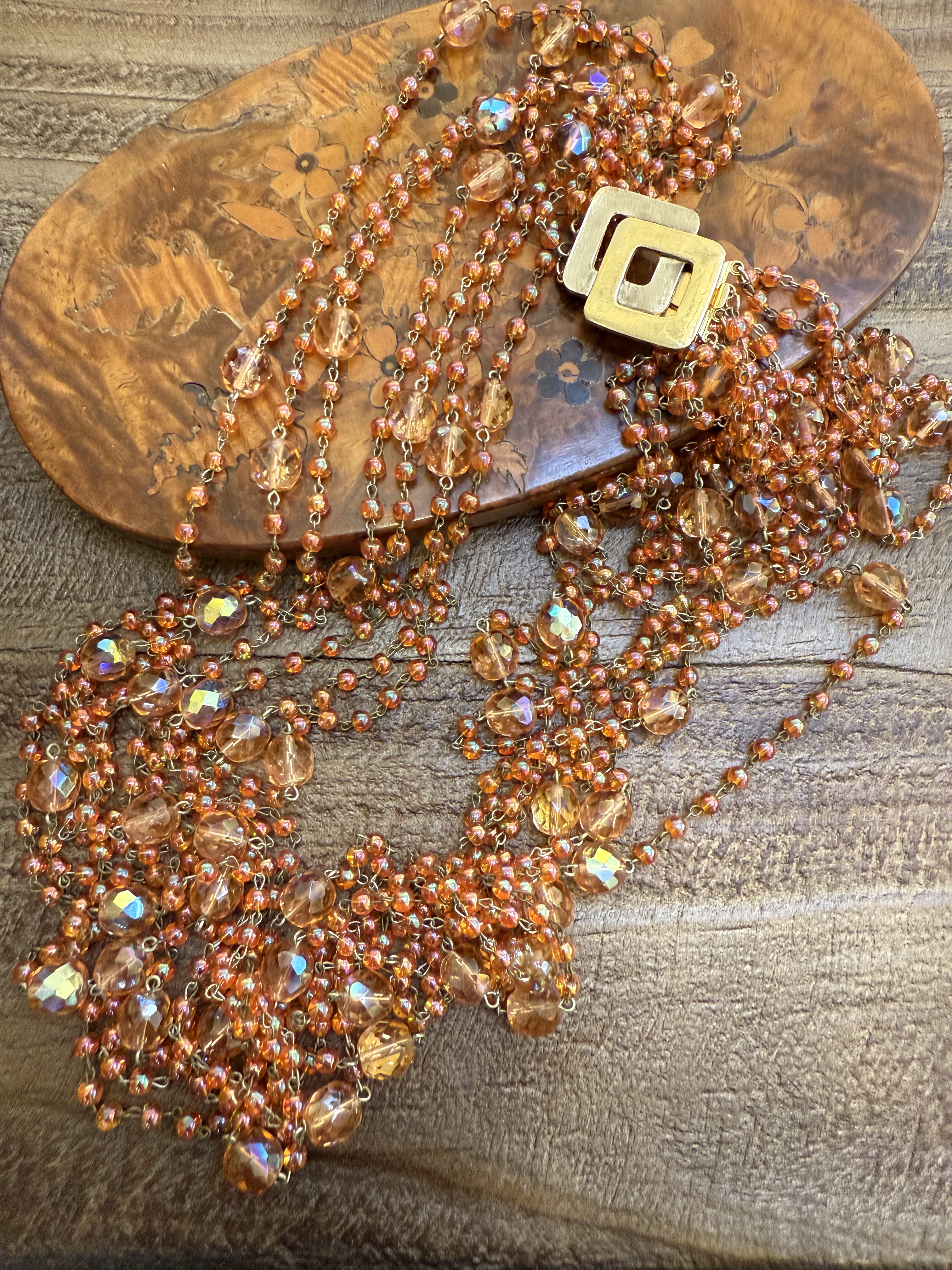 中古默认微瑕不退不换  签名多层水晶极光项链 意大利