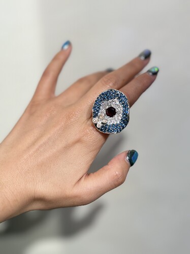 中古不完美不退不换  满镶莱茵石银戒指13码有镀层 意大利