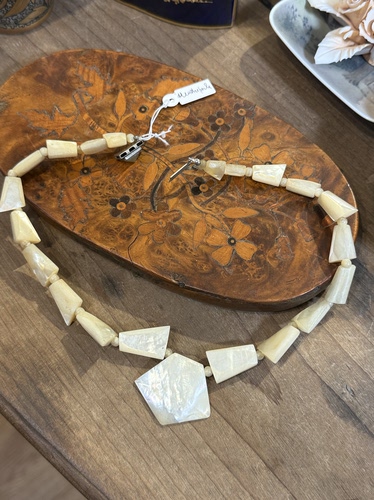 中古默认微瑕不退不换  古董贝母项链银扣 意大利