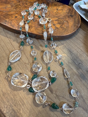 中古默认微瑕不退不换  天然水晶银项链  超长三圈 意大利