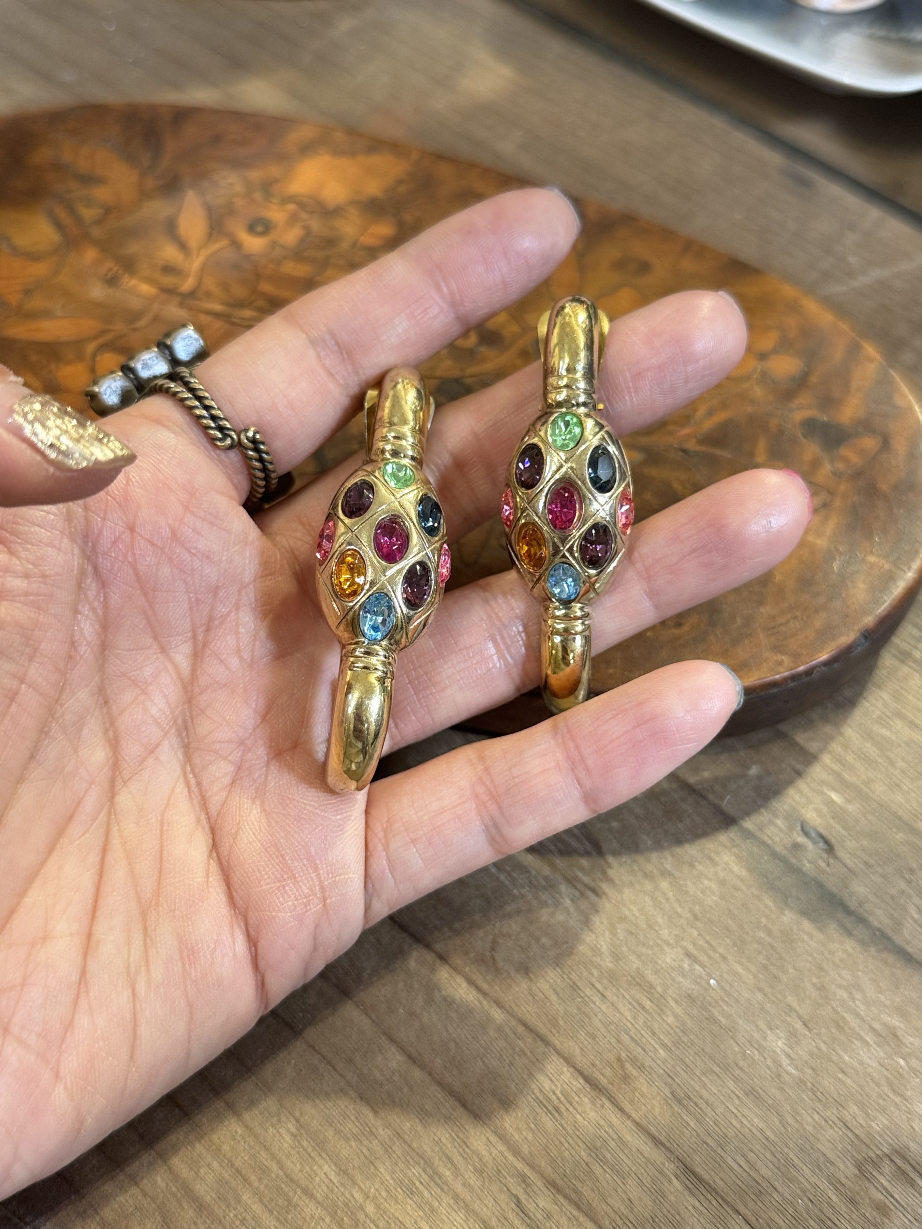 中古默认微瑕不退不换  莱茵石银耳夹 意大利