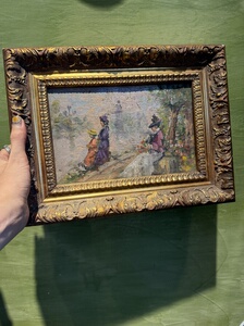 中古默认微瑕不退不换 印象派木板油画 30.6*23.2*3.5cm 意大利