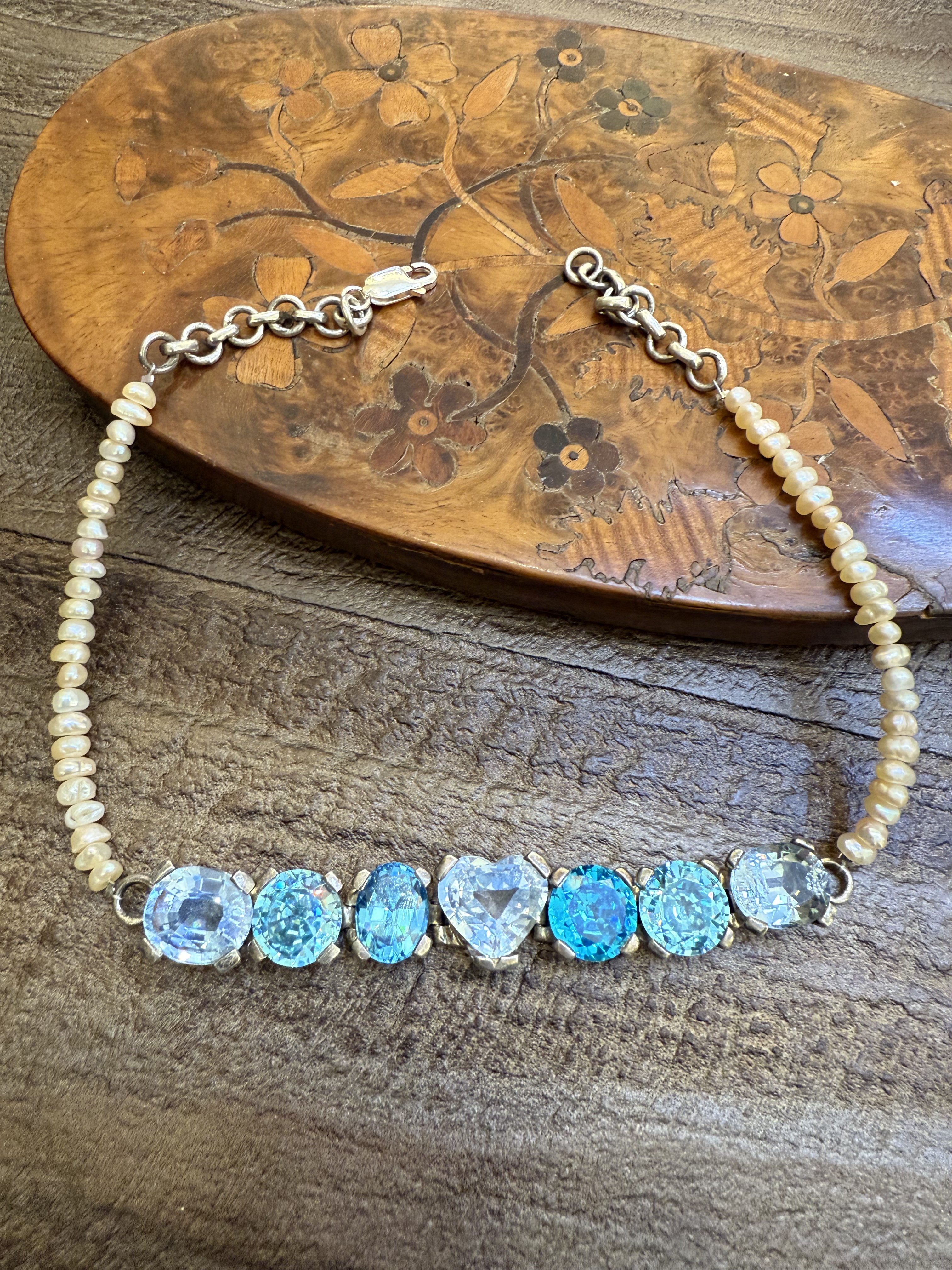 中古默认微瑕不退不换 水晶银项链 choker32-36cm 验银 87 意大利