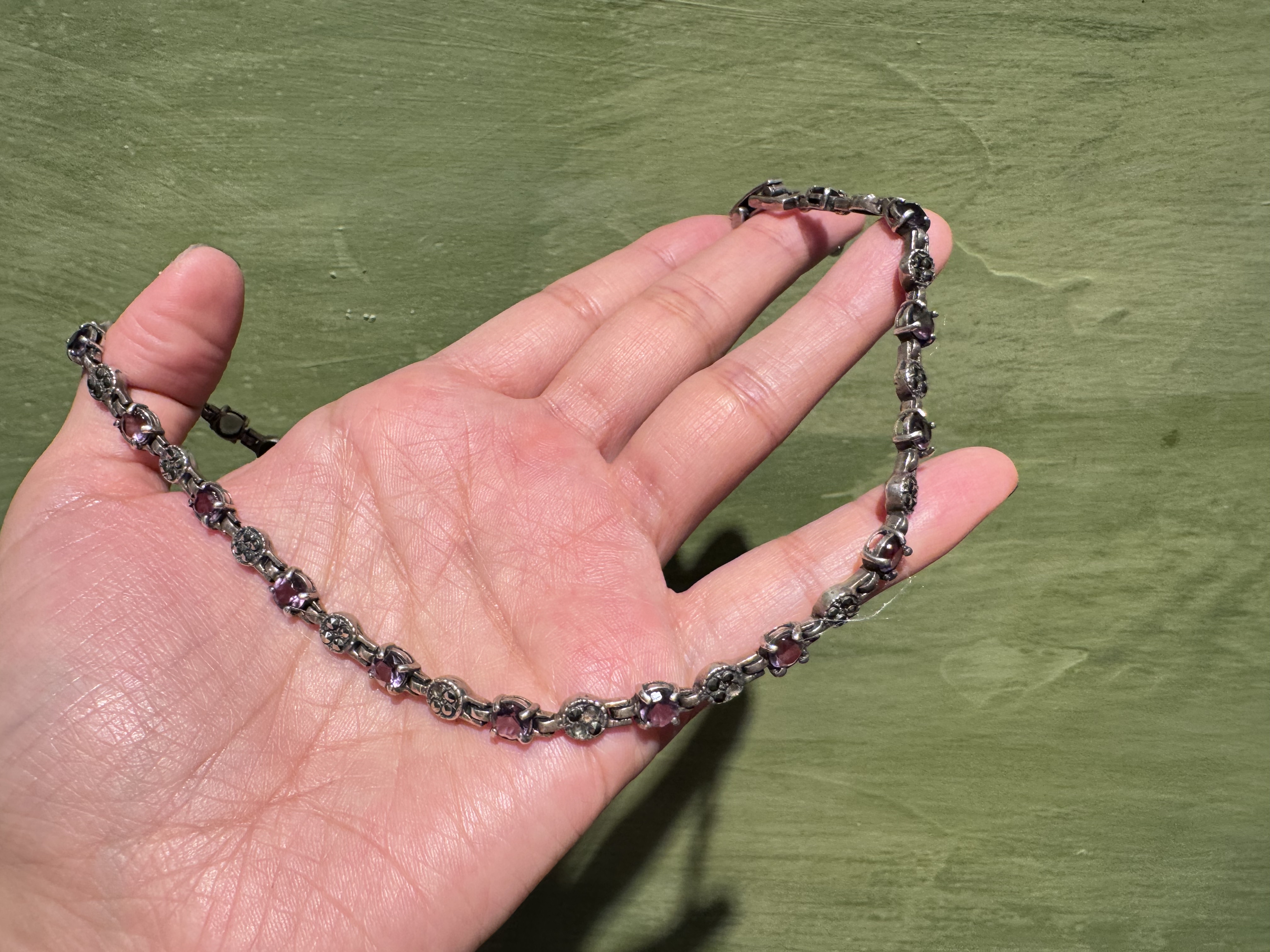 中古默认微瑕不退不换 精致紫水晶银项链 意大利