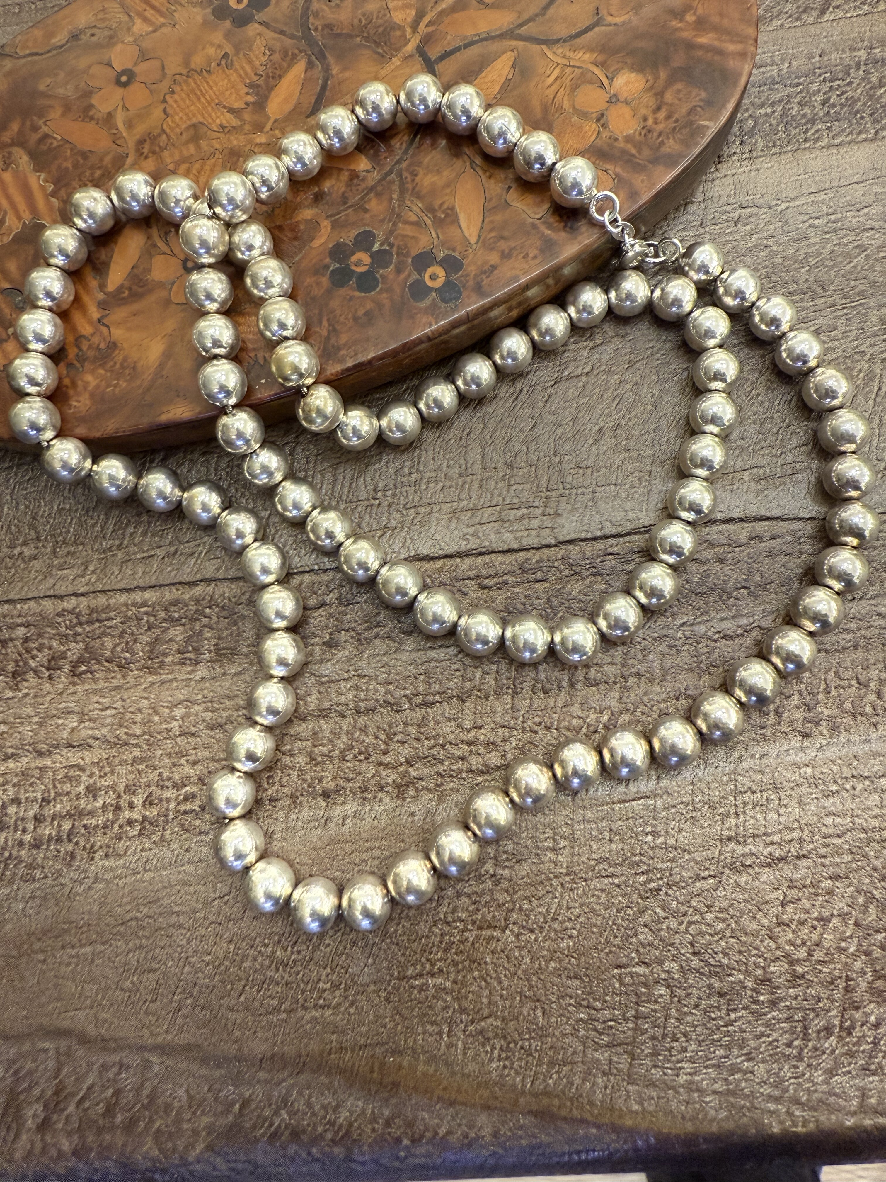 中古默认微瑕不退不换  超长镀银球球项链 意大利