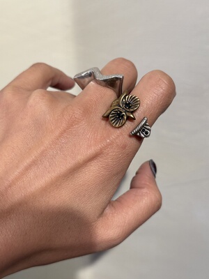 中古默认微瑕不退不换  铜银叠打  猫头鹰戒指 最小 15码意大利