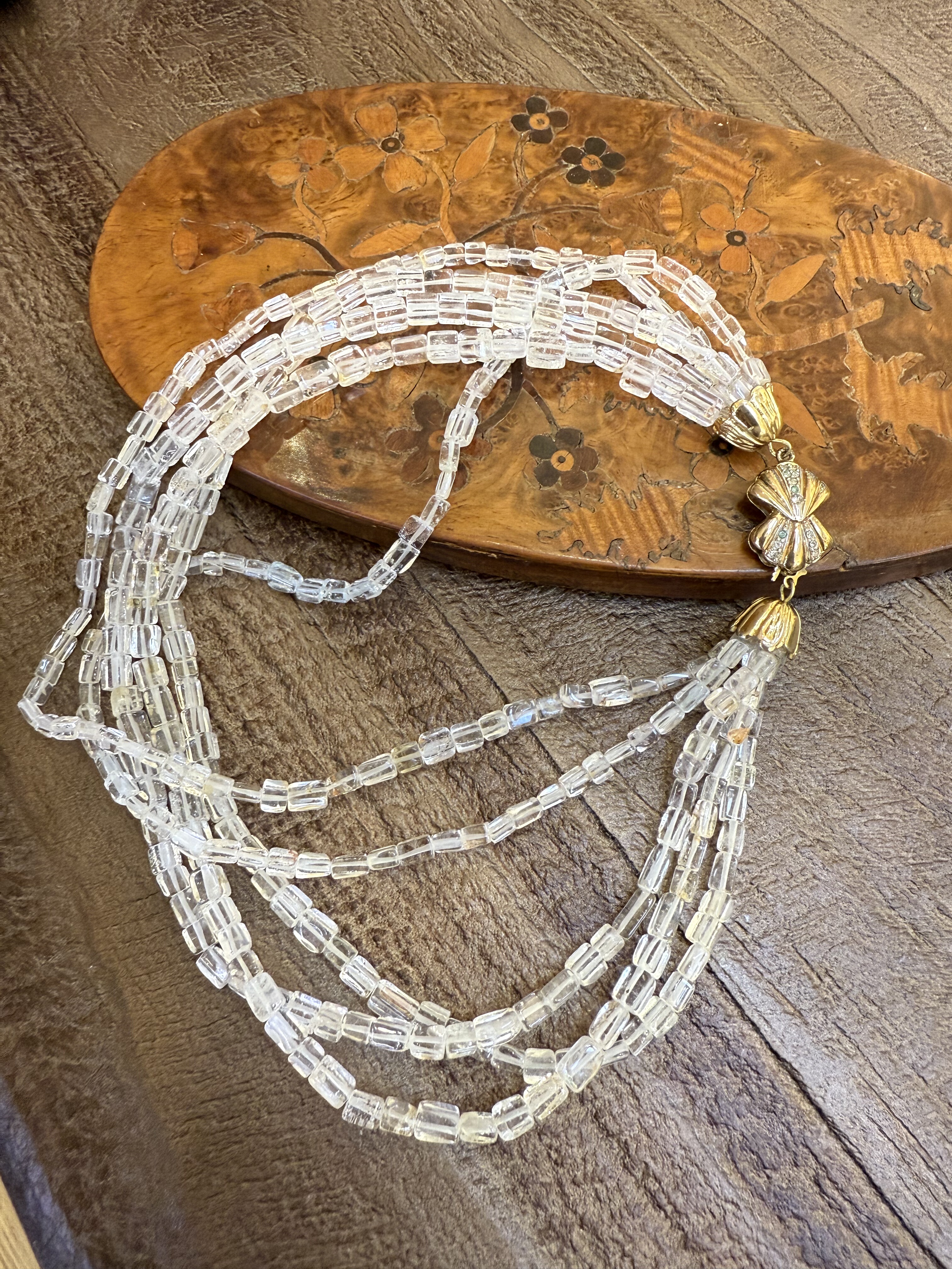 中古默认微瑕不退不换 天然水晶银扣多层项链 意大利