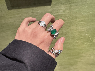 中古不完美不退不换  琉璃双羊头戒指开口  法国