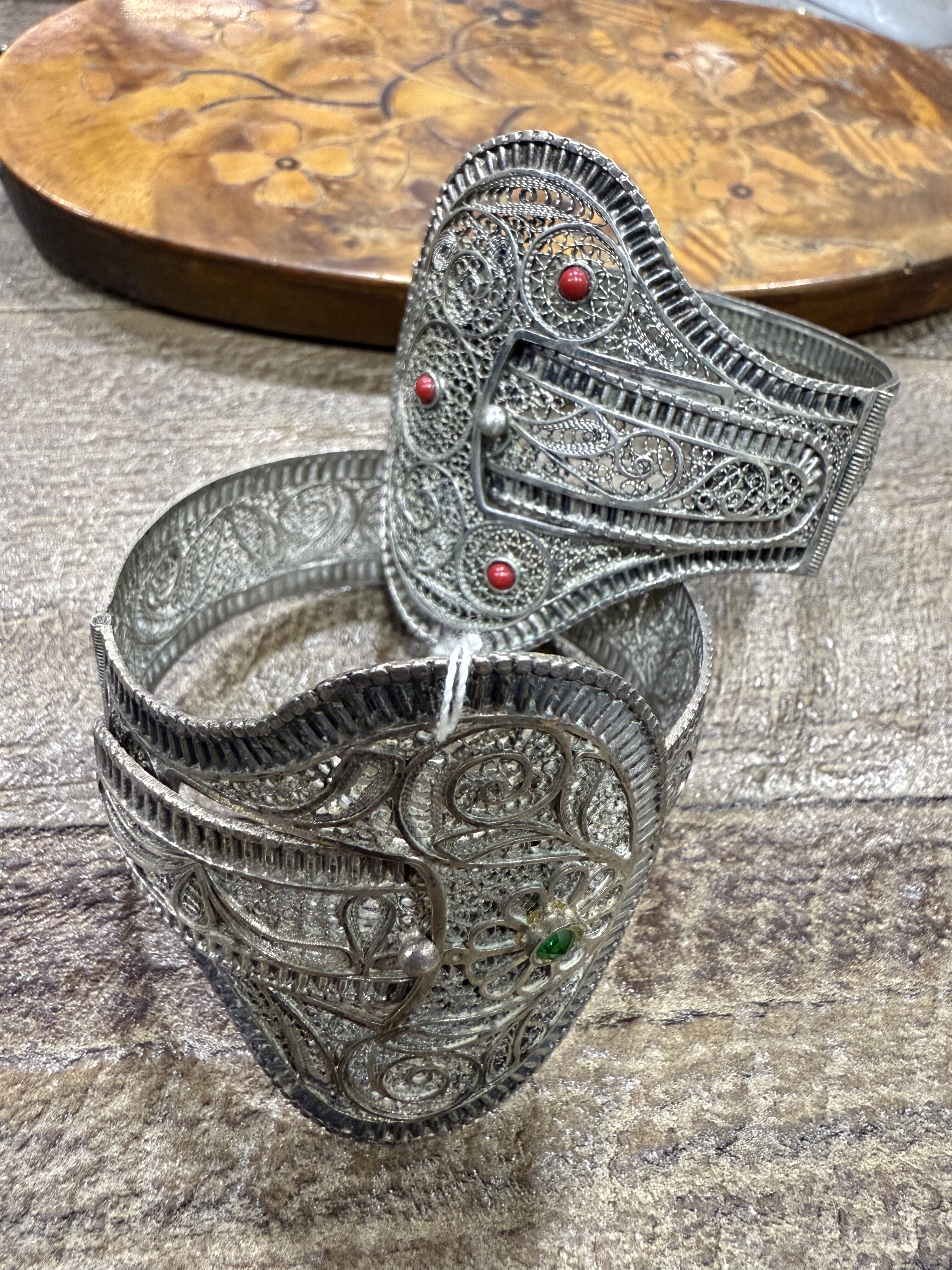 中古默认微瑕不退不换  蕾丝皮带扣银手镯验银意大利