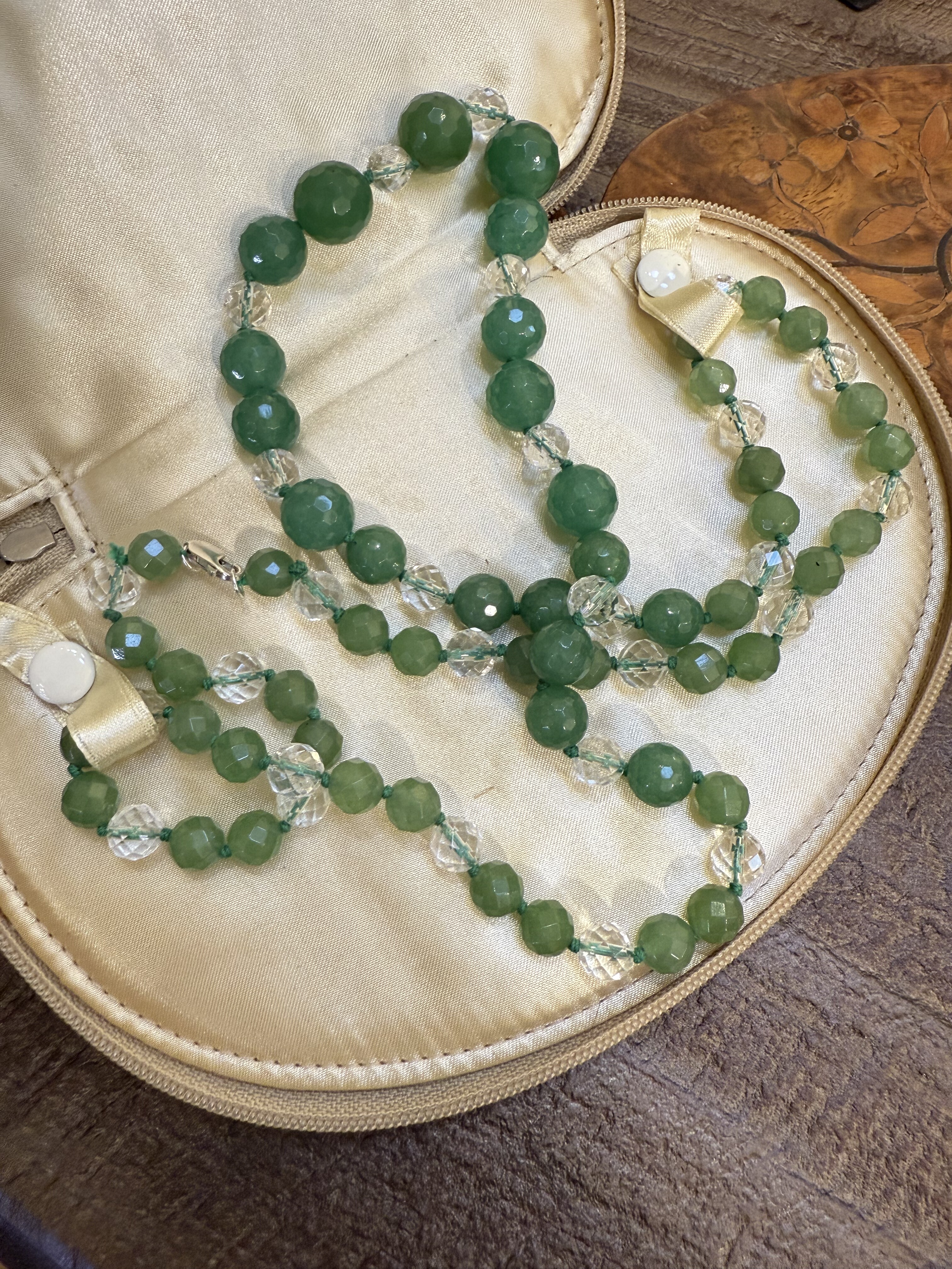 中古默认微瑕不退不换 绿玛瑙银项链 意大利