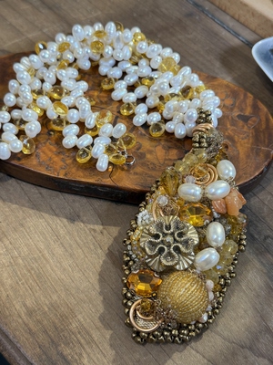 中古默认微瑕不退不换  天然珍珠 手工坠子项链  意大利