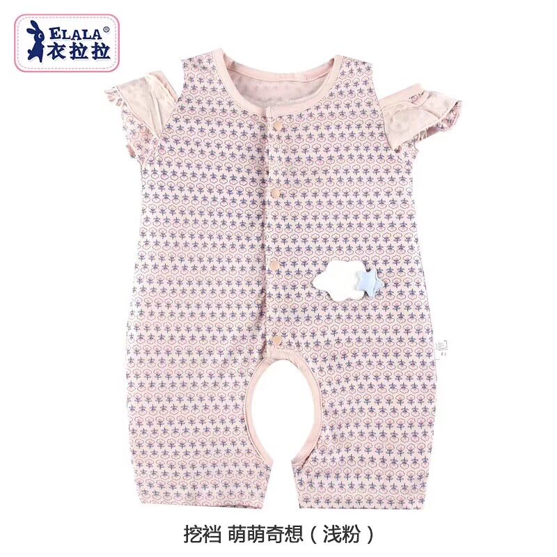 90码衣拉拉夏婴儿纯棉连体衣女童薄款短袖哈衣新生宝宝爬682177粉