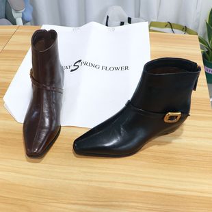 诗路花语短靴2025秋冬真皮中跟气质时装 2512 靴淑女短筒瘦瘦靴661