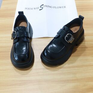 661 气质单鞋 234 2025秋真皮英伦风皮带扣厚底乐福鞋 诗路花语女鞋