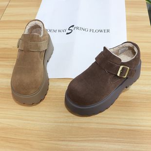 女661 厚底一脚蹬保暖棉鞋 2517 2025冬真皮加绒勃肯鞋 诗路花语女鞋