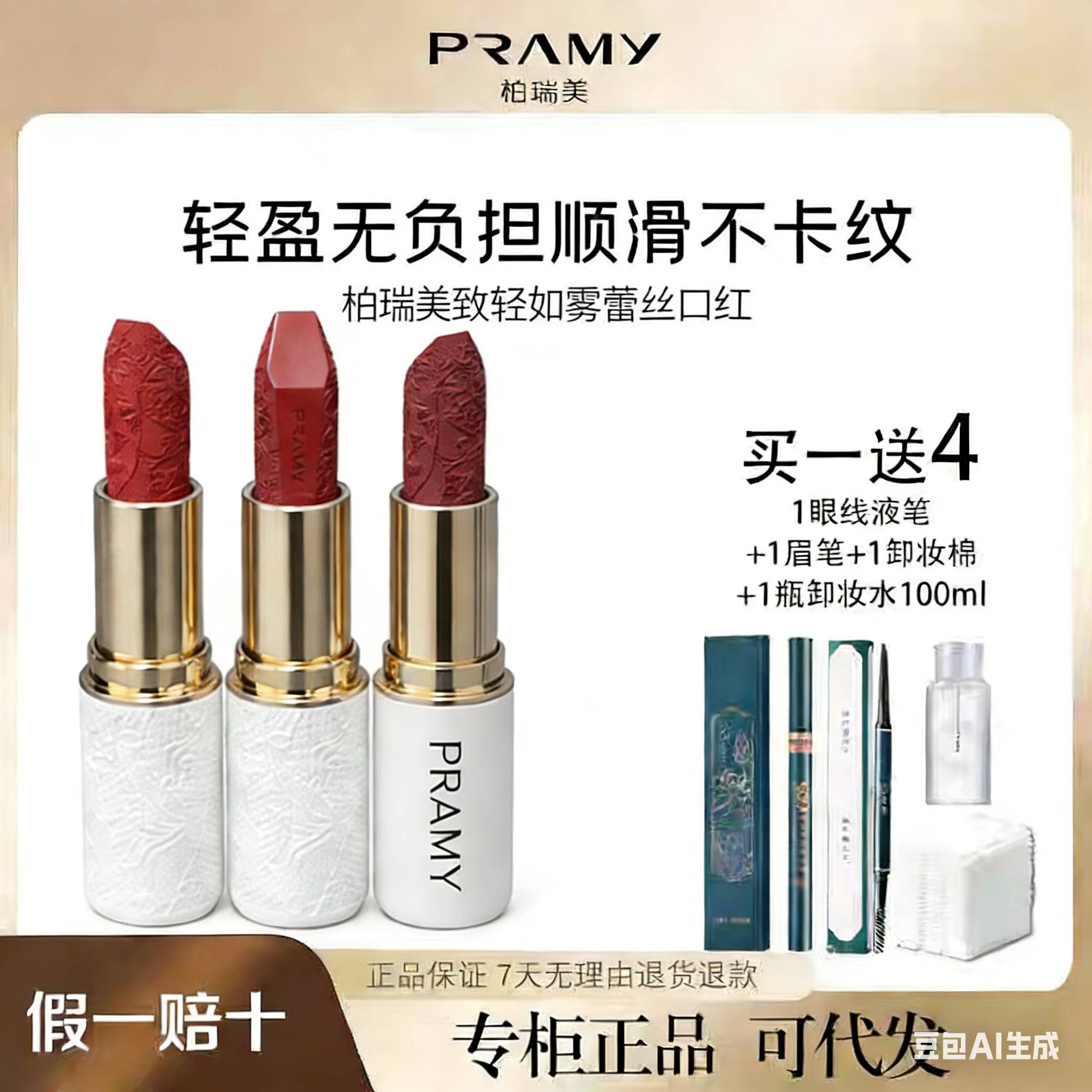 柏瑞美PRAMY蕾丝口红唇膏保湿滋润女专柜正品高贵颜值高持久