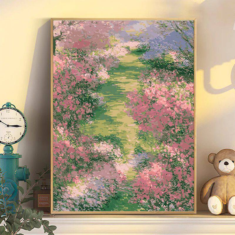 莫奈花园油画风丙烯画diy手工填色画数字油画治愈风景花卉装饰画