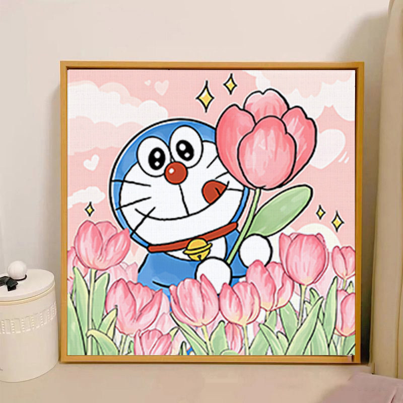 哆啦a梦数字油画diy卡通动漫儿童手工简单填色丙烯机器猫画画装饰