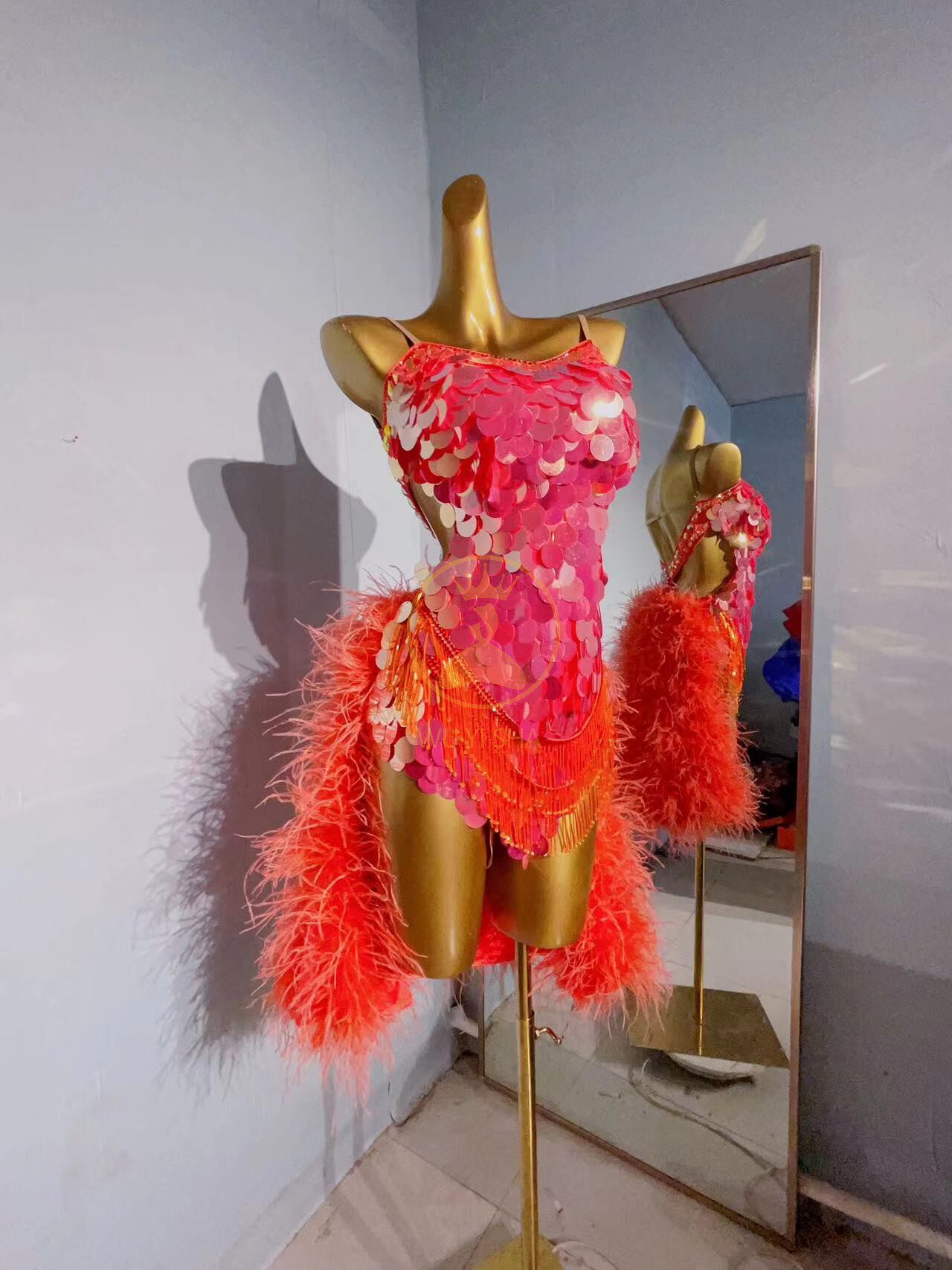 舞忆莎鸵鸟毛高档新款儿童拉丁舞服演出服拉丁舞表演比赛服2544