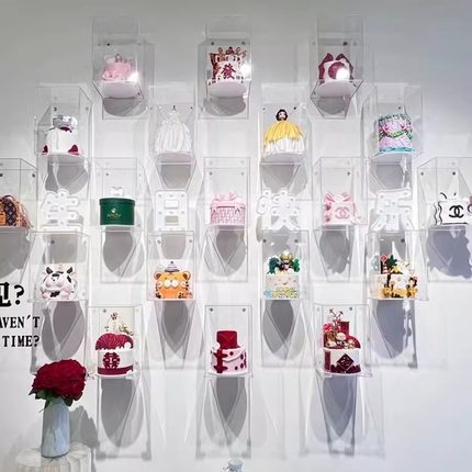 透明古玩手办娃娃方型蛋糕模型墙可抽拉展示盒子壁挂陈列墙展示架
