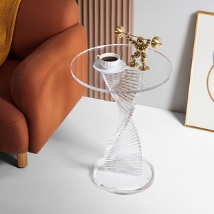 北欧轻奢亚克力小圆桌透明角几罗马柱圆形桌子边几沙发茶几葫芦几