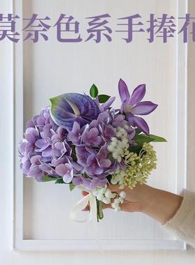 新年手捧花高仿真花绣球铁线莲玻璃瓶