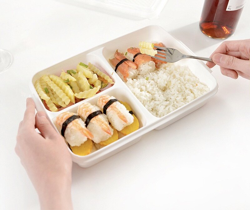 出日本食品级pp微波炉便当盒精致三分格大号QS质量认证分格饭盒