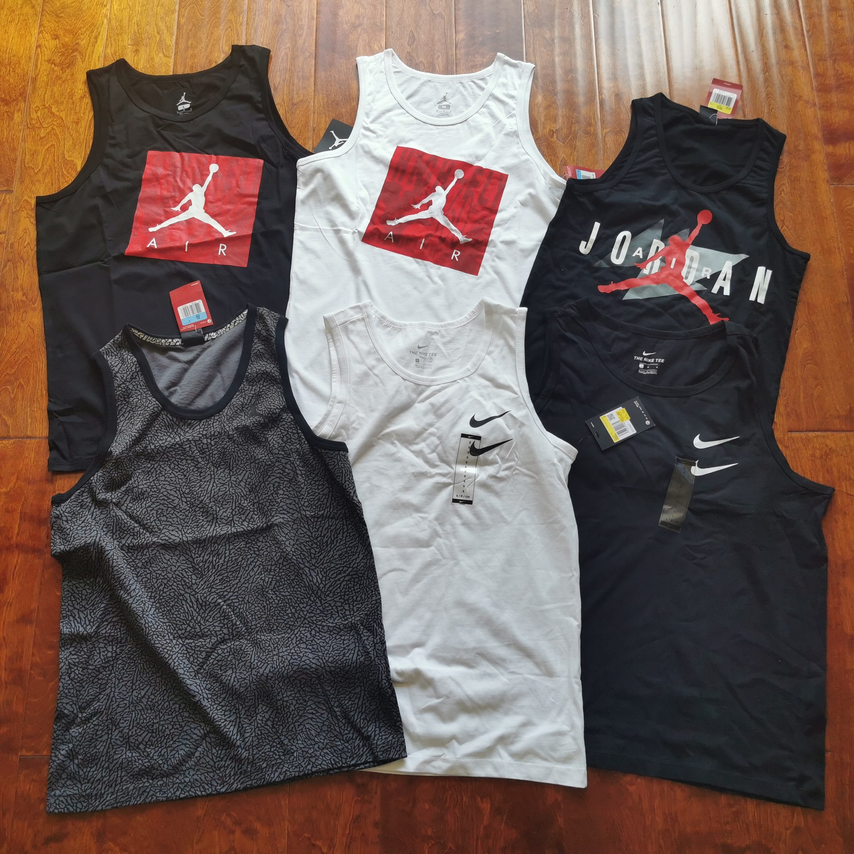 nike印花黑红白红印花双钩全棉背心cq5293-100-010