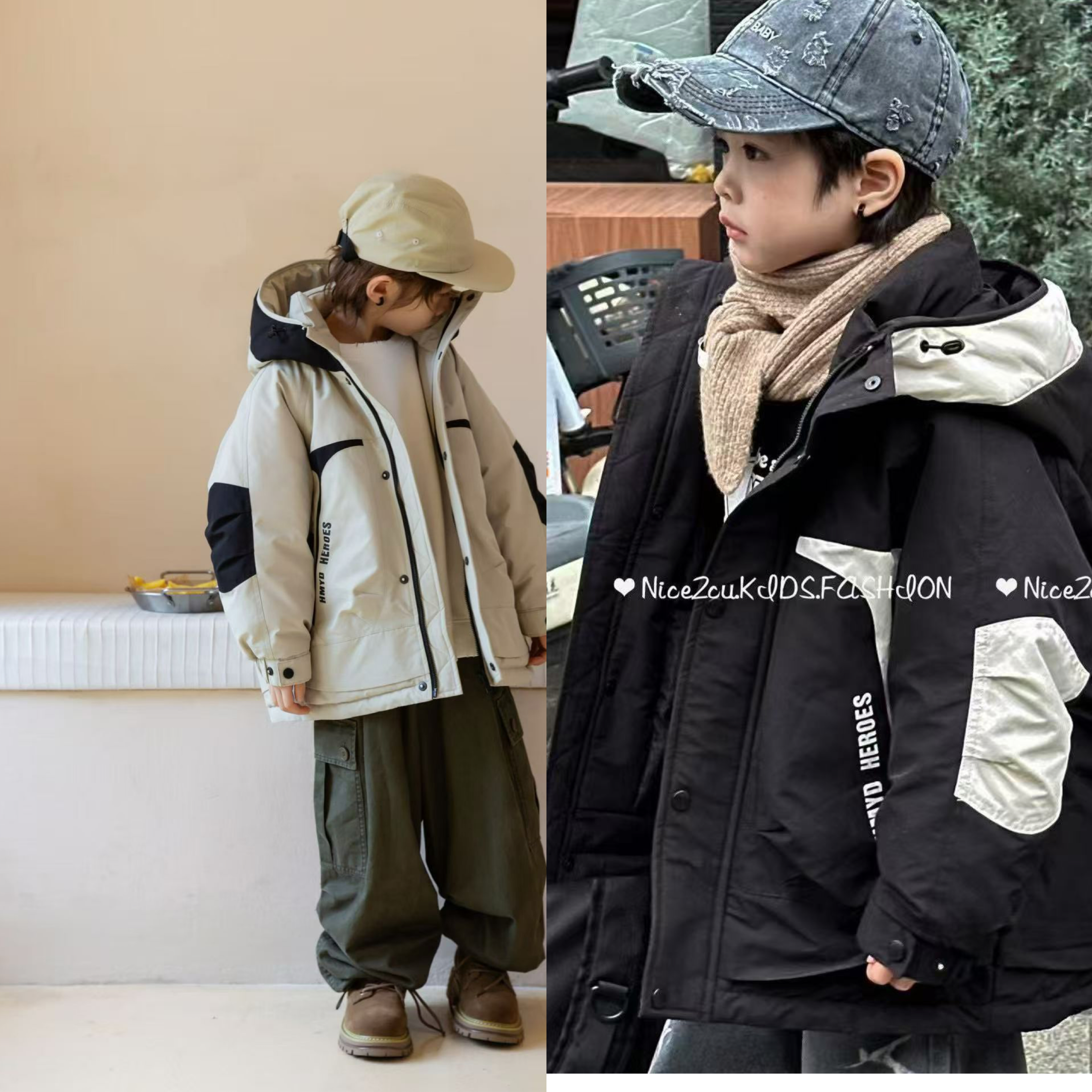 Nice2024秋冬新款男女童韩版百搭休闲连帽羽绒服中大童羽绒服外套
