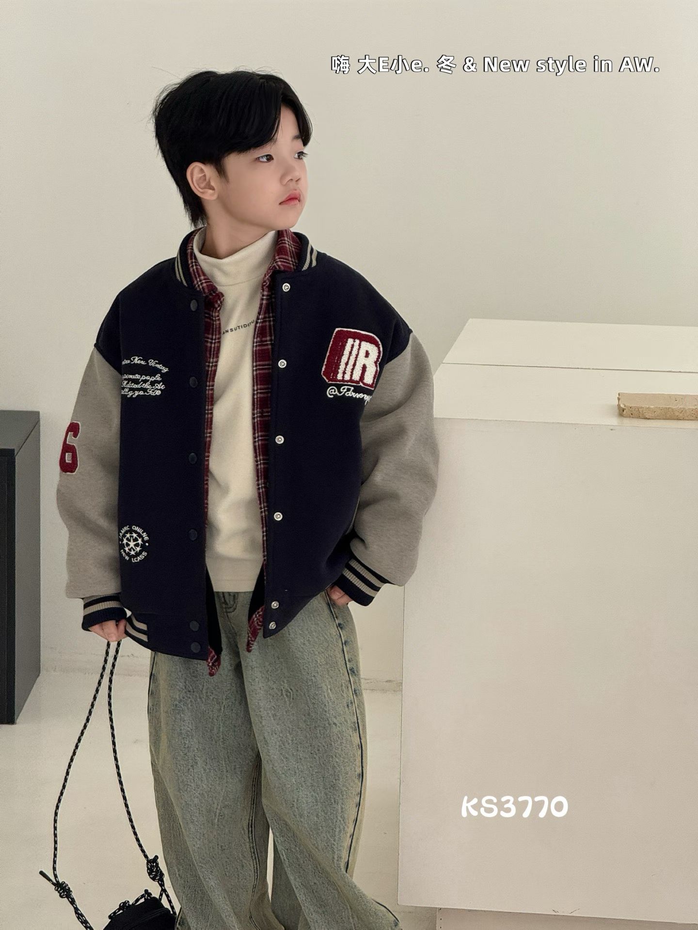 嗨大E小e2025冬季新款男童韩版百搭休闲棒球服中大童棉服外套3770