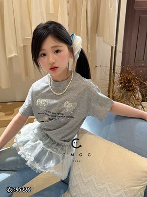 GMGG2026夏季新款儿童洋气时髦短袖T恤大童装女童珍珠上衣95220