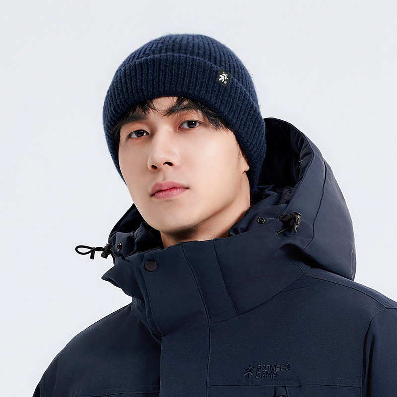 拓路者美利奴羊毛帽男女秋冬帽子加厚黑色冷帽保暖护耳针织毛线帽