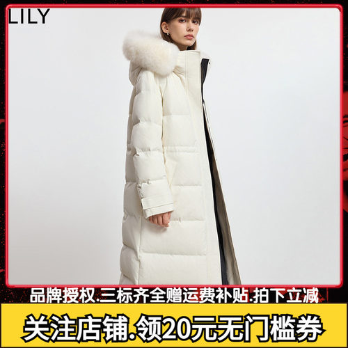 【商场同款】LILY2025冬新款可拆狐狸毛领90鸭绒羽绒服外套女长款