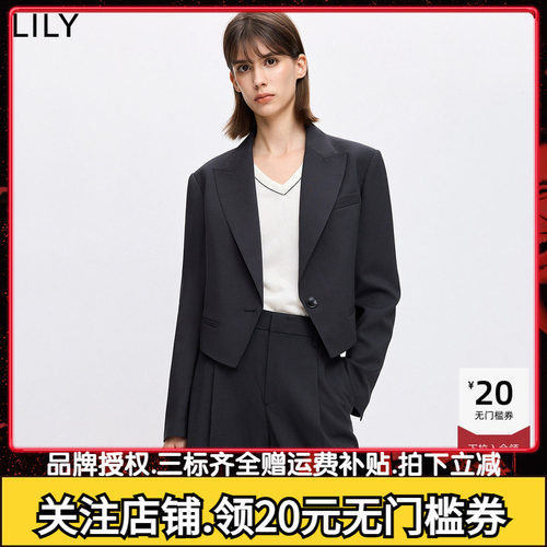 【商场同款】LILY2026春新款格雷系戗驳领通勤深色西装外套短款女