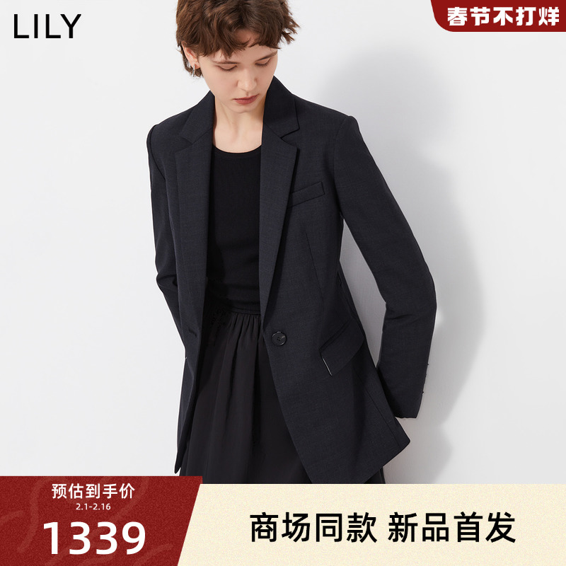 【商场同款】LILY2024春新款女装绵羊毛商务通勤修身休闲西装外套 女装/女士精品 西装 原图主图