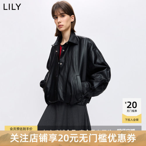 【商场同款】LILY2026春新款复古翻领落肩休闲通勤深色夹克外套女