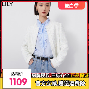 商场同款 LILY2024春新款 女装 气质小香风优雅复古短外套小个子