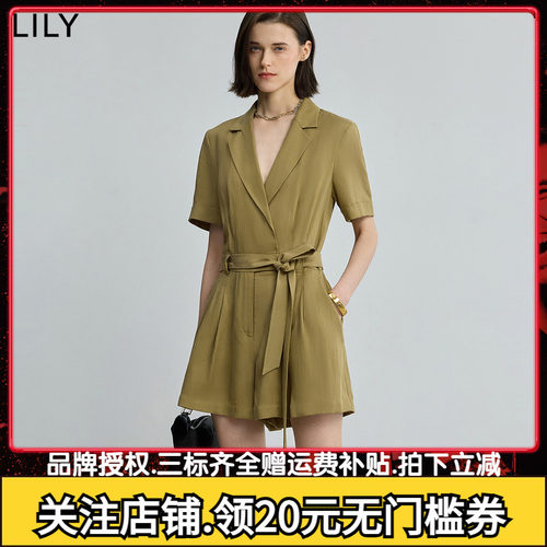 【商场同款】LILY2025夏新款女装莱赛尔亚麻复古收腰短袖连体裤